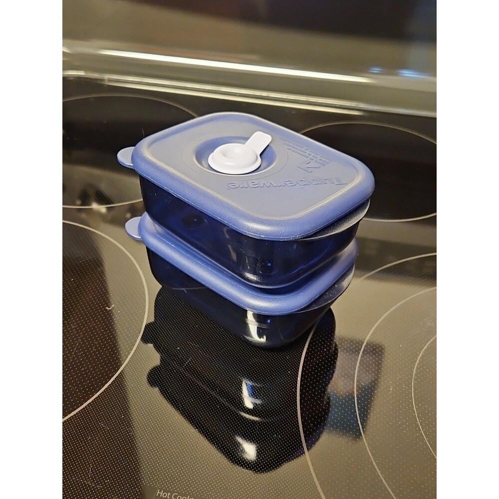 Set Of 2 Tupperware 1 Cup Vent & Serve 3387A Indigo Blue Containers with Lids